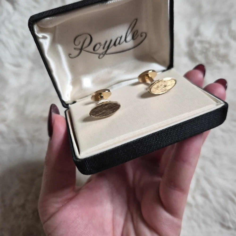 Mens Vintage Cufflinks Royale Gold Tone Classic Minimalist Stylish Dress Formal